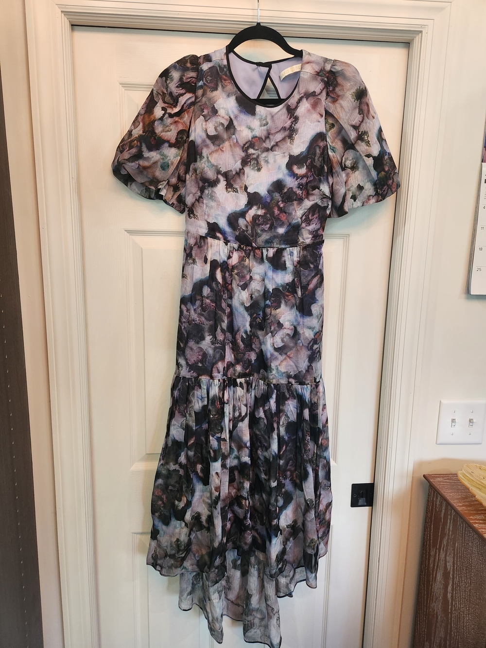 Marie Oliver Watercolor Floral Maxi Dress in Lavender, Black and Gray